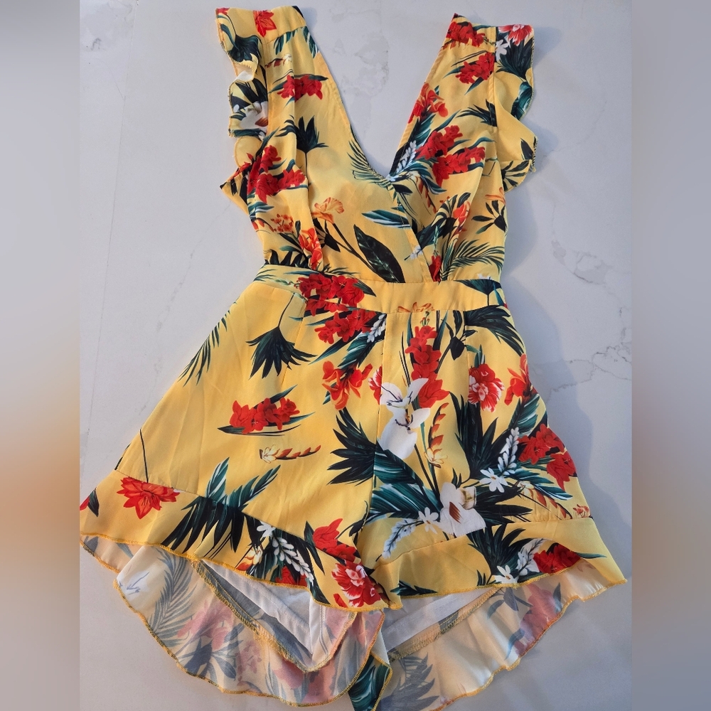 Floral Ruffle Tie Back Romper